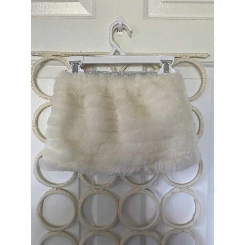 Toddler Girls Cream and Silver Faux Fur Skirt Size 3T Fuzzy Warm Stylish Elastic